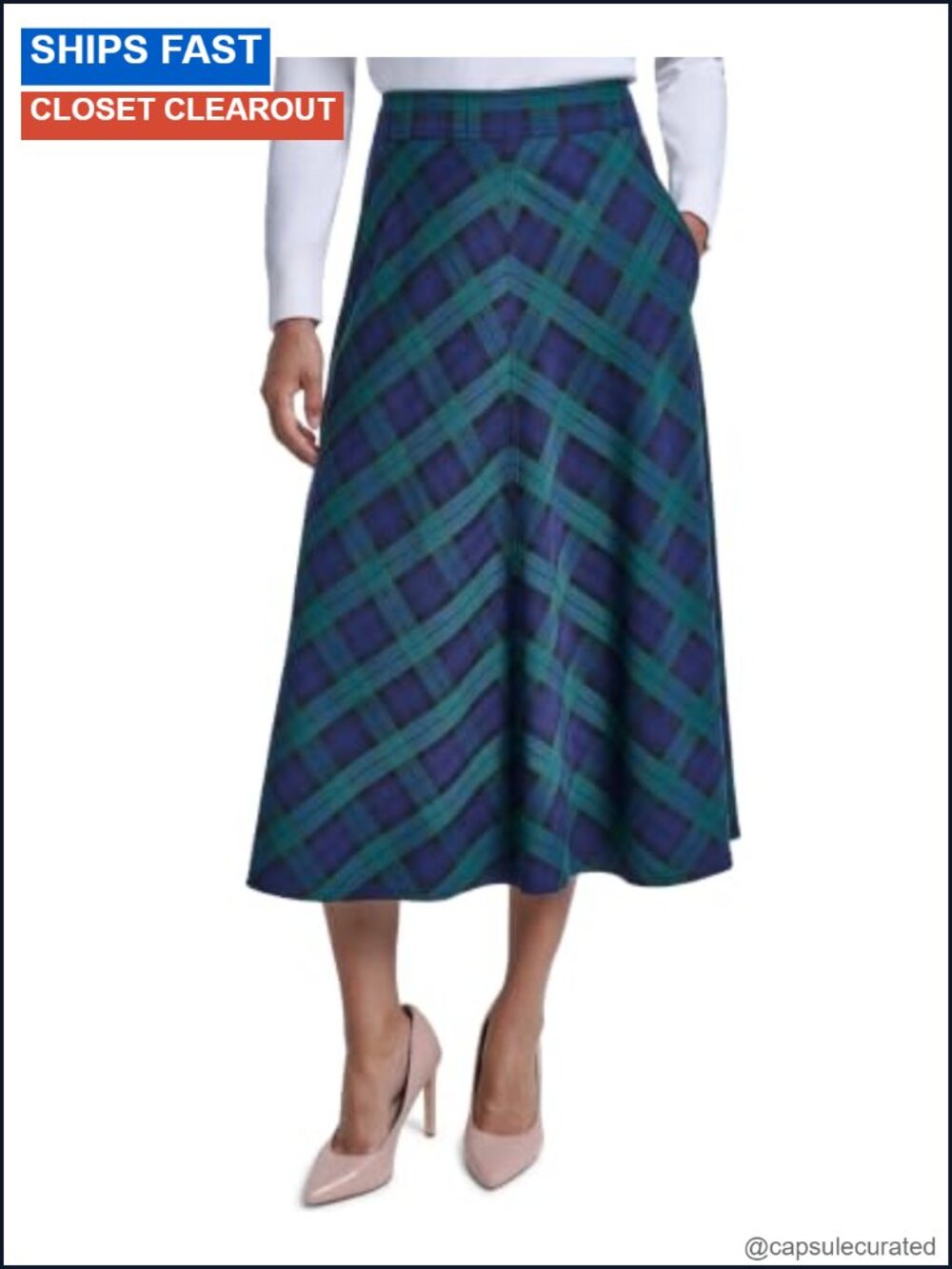 A-Line Plaid Below Knee Skirt Polyester Viscose Elastane